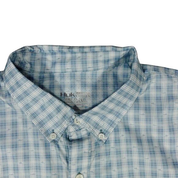 Huk Performance Plaid Fishing Button Shirt Long Sleeve Green Fish Graphic XL - Picture 2 of 7